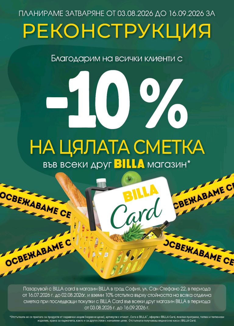 BILLA на ул. „Сан Стефано“ ще бъде изцяло обновена